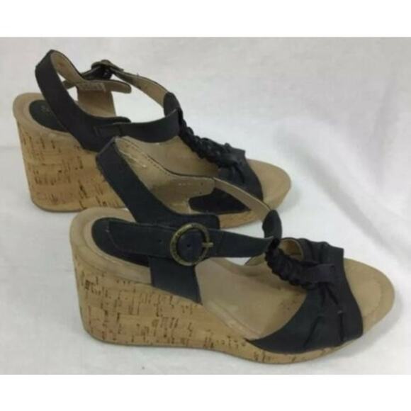 Sperry Womens SZ 6 Leather Black Cork Wedge Platform Sandals - Picture 5 of 11